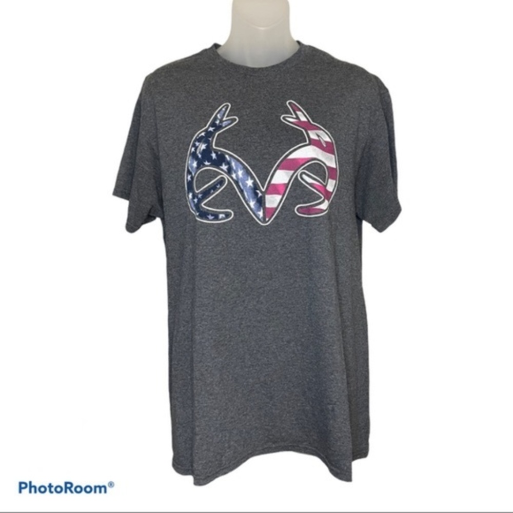 Women’s Dark Gray USA Flag Antlers Tee Size M